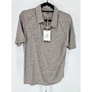 Woolx Mens Sz L Short Sleeve Merino Wool Polo Shirt Taupe Gray NEW